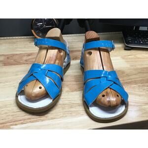 Saltwater Strappy Sandals Women's 6 Blue Turquoise Patent Leather Flat Classic